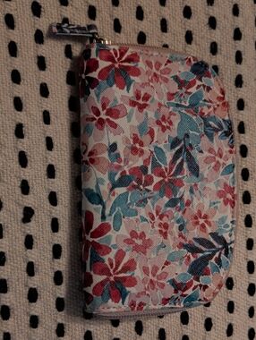 Floral Zip Wallet Bag - Pink & Teal